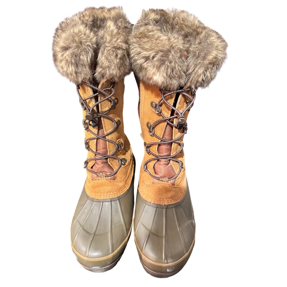 Lands End‎ Women Expedition Winter Boots Fur Lined Waterproof Quilted Brown 7.5